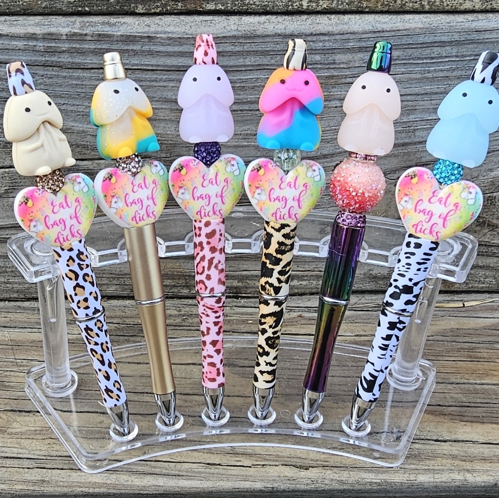 BEADED ANIMAL PRINT EAT A BAG OF DI#KS PEN (1).with Refill And Pen Sleeve - Picture 5 of 7
